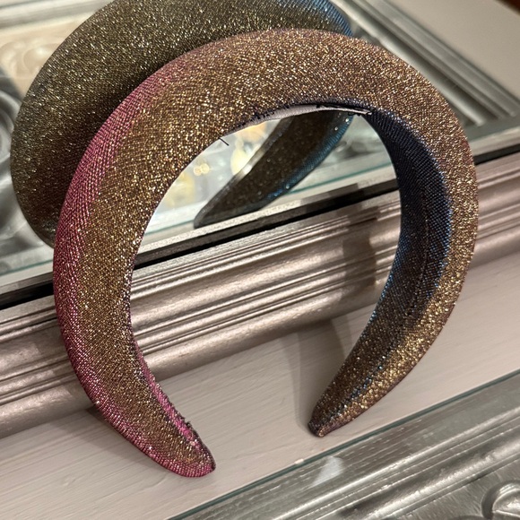 Zara Padded Shimmering Gold Blue and Pink Iridescent Headband - Picture 3 of 5